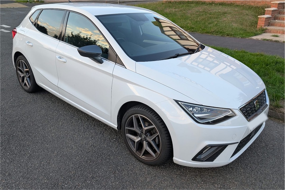 Caroline's white 2021 SEAT Ibiza driving school car